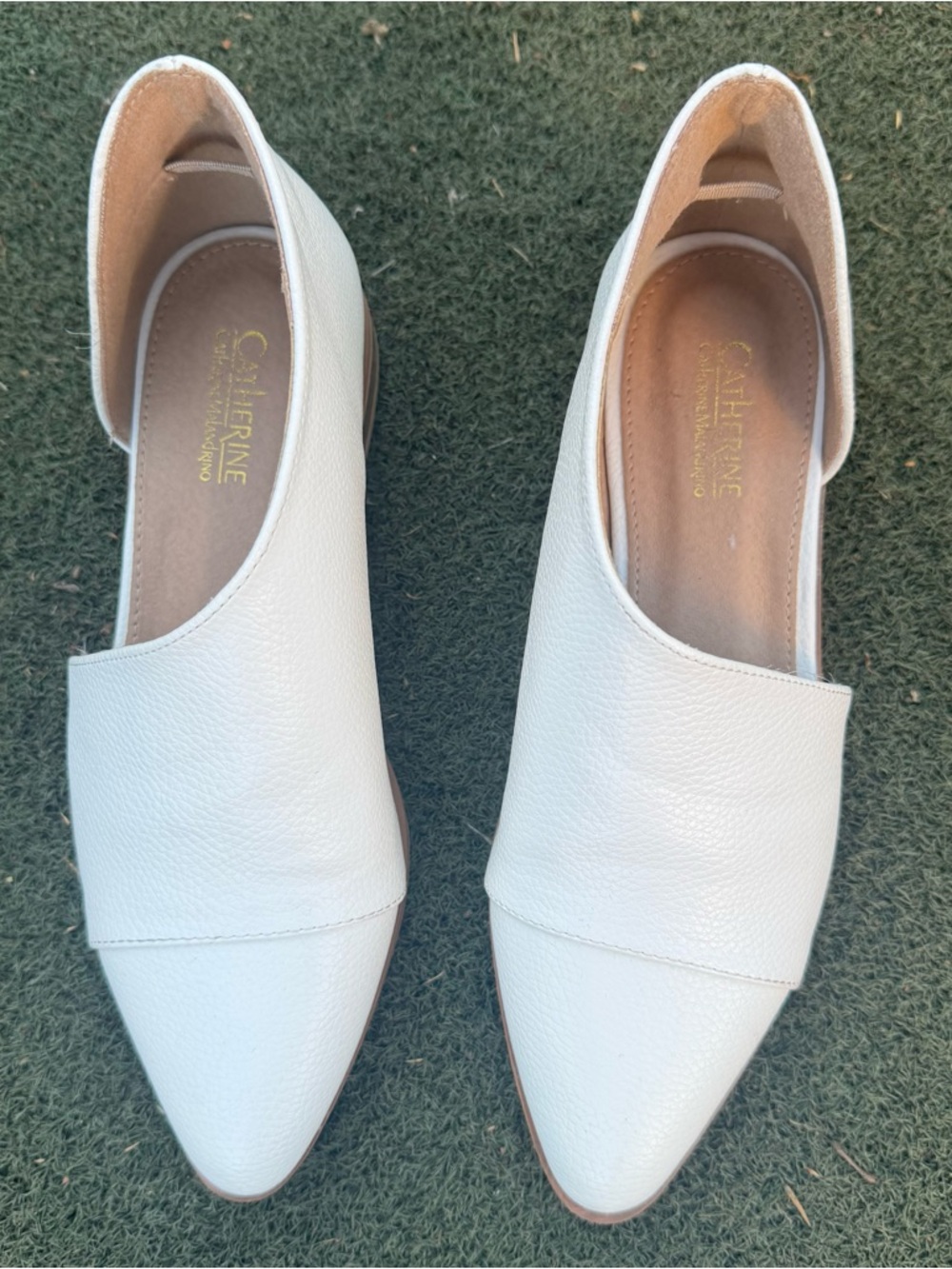 Catherine Malandrino Zwan White Pebbled Leather d’Orsay Flats Wedding Womens 6